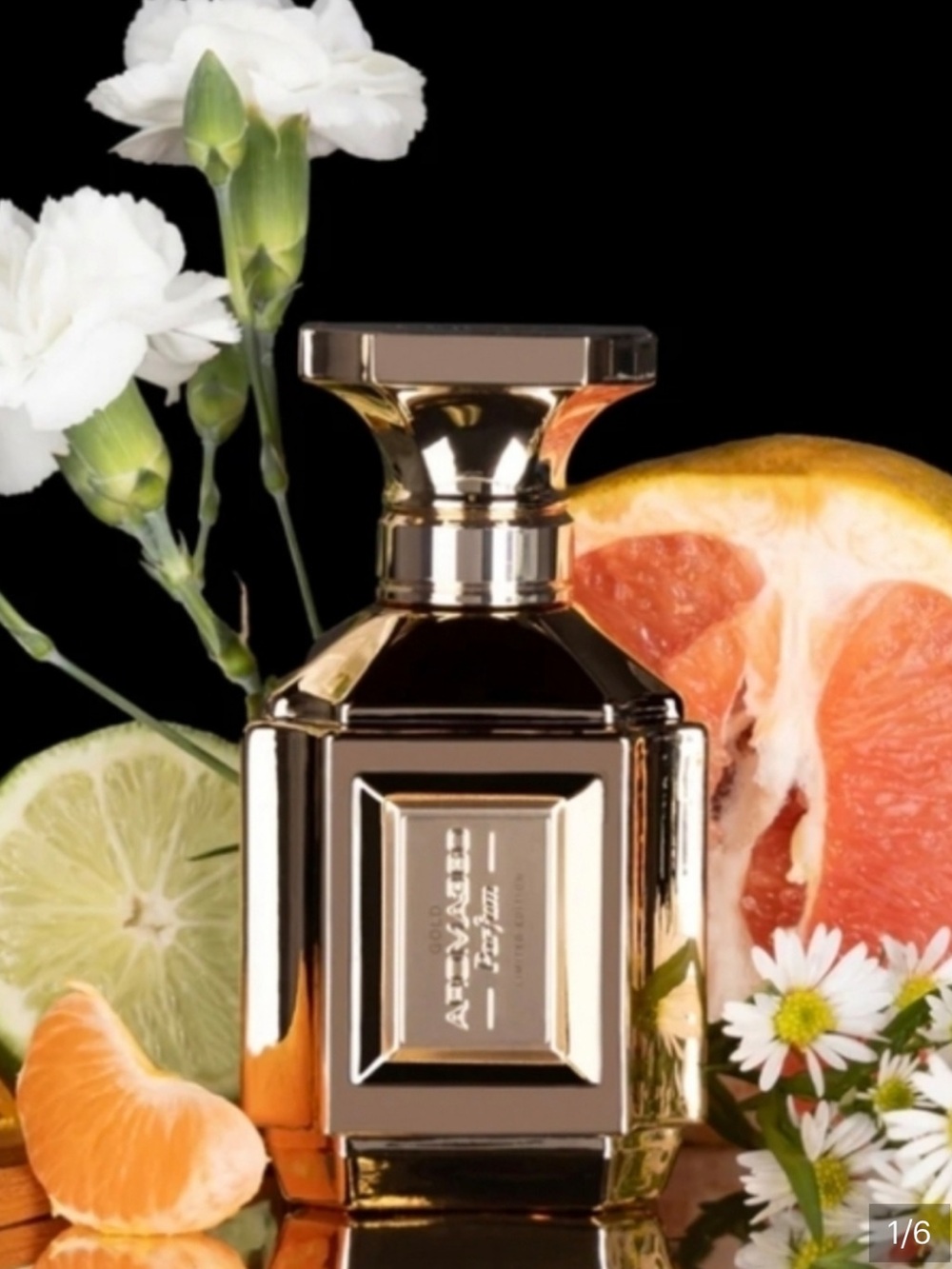 Hotel Collection Gold Perfume Bottle with White Flowers and Citrus Accents
